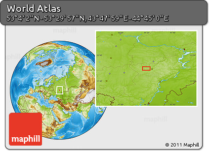 Physical Location Map of the Area around 53° 17' 0" N, 44° 16' 29" E