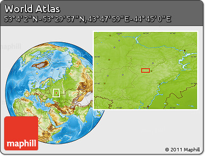 Physical Location Map of the Area around 53° 17' 0" N, 44° 16' 29" E