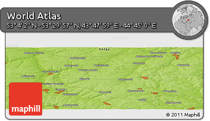 Physical Panoramic Map of the Area around 53° 17' 0" N, 44° 16' 29" E
