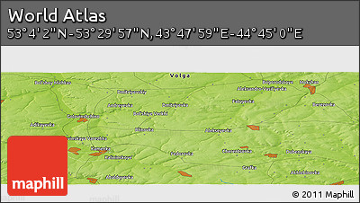 Physical Panoramic Map of the Area around 53° 17' 0" N, 44° 16' 29" E