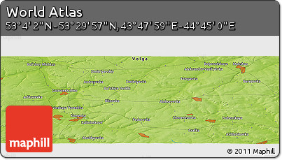Physical Panoramic Map of the Area around 53° 17' 0" N, 44° 16' 29" E