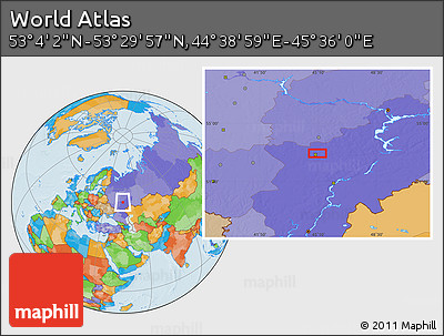 Political Location Map of the Area around 53° 17' 0" N, 45° 7' 30" E