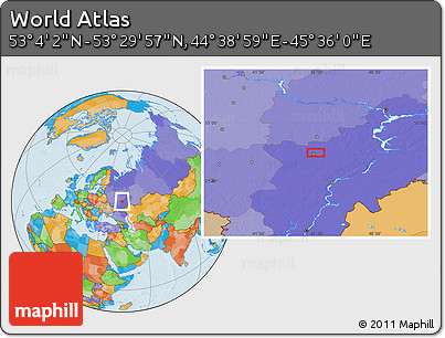 Political Location Map of the Area around 53° 17' 0" N, 45° 7' 30" E