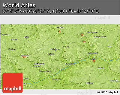 Physical 3D Map of the Area around 53° 17' 0" N, 45° 58' 30" E