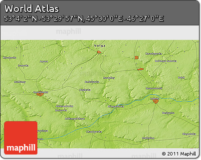 Physical 3D Map of the Area around 53° 17' 0" N, 45° 58' 30" E