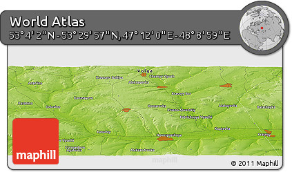 Physical Panoramic Map of the Area around 53° 17' 0" N, 47° 40' 29" E