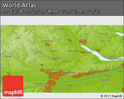 Physical 3D Map of the Area around 53° 17' 0" N, 48° 31' 29" E