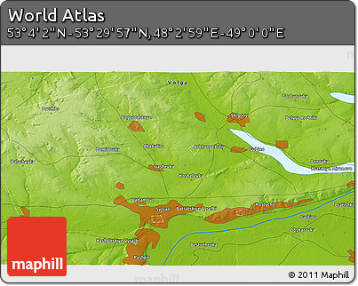 Physical 3D Map of the Area around 53° 17' 0" N, 48° 31' 29" E