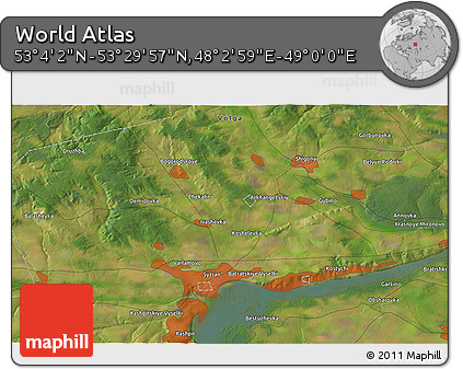 Satellite 3D Map of the Area around 53° 17' 0" N, 48° 31' 29" E