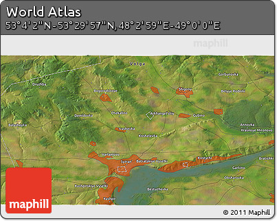 Satellite 3D Map of the Area around 53° 17' 0" N, 48° 31' 29" E
