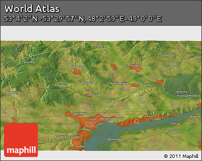 Satellite 3D Map of the Area around 53° 17' 0" N, 48° 31' 29" E