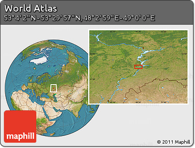 Satellite Location Map of the Area around 53° 17' 0" N, 48° 31' 29" E