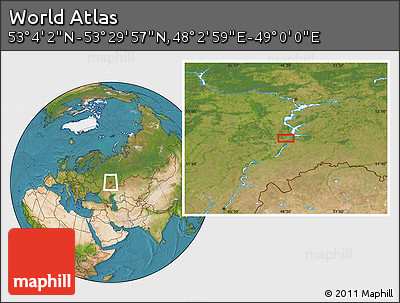 Satellite Location Map of the Area around 53° 17' 0" N, 48° 31' 29" E