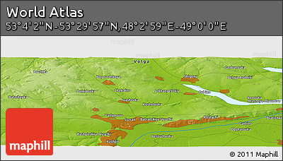 Physical Panoramic Map of the Area around 53° 17' 0" N, 48° 31' 29" E