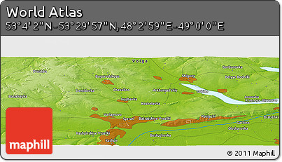 Physical Panoramic Map of the Area around 53° 17' 0" N, 48° 31' 29" E