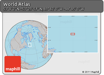 Gray Location Map of the Area around 53° 17' 0" N, 49° 13' 30" W