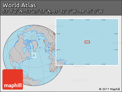 Gray Location Map of the Area around 53° 17' 0" N, 49° 13' 30" W