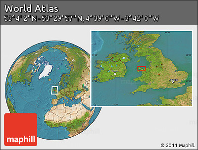 Satellite Location Map of the Area around 53° 17' 0" N, 4° 10' 30" W