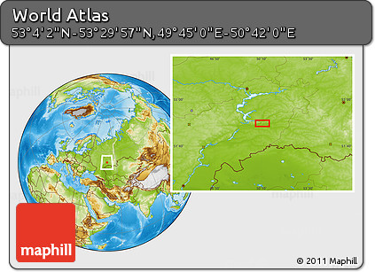 Physical Location Map of the Area around 53° 17' 0" N, 50° 13' 30" E