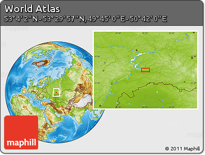 Physical Location Map of the Area around 53° 17' 0" N, 50° 13' 30" E