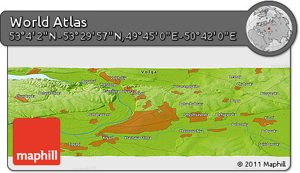 Physical Panoramic Map of the Area around 53° 17' 0" N, 50° 13' 30" E