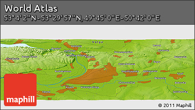 Physical Panoramic Map of the Area around 53° 17' 0" N, 50° 13' 30" E