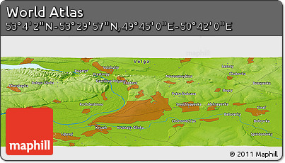 Physical Panoramic Map of the Area around 53° 17' 0" N, 50° 13' 30" E