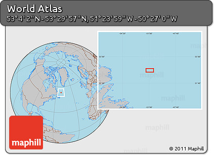Gray Location Map of the Area around 53° 17' 0" N, 50° 55' 29" W
