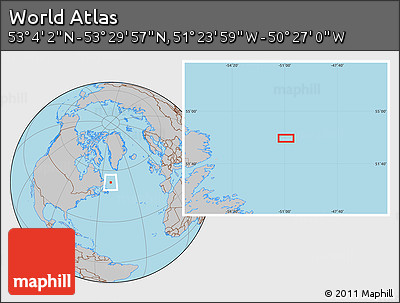 Gray Location Map of the Area around 53° 17' 0" N, 50° 55' 29" W