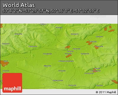 Physical 3D Map of the Area around 53° 17' 0" N, 51° 4' 30" E