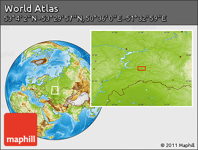 Physical Location Map of the Area around 53° 17' 0" N, 51° 4' 30" E