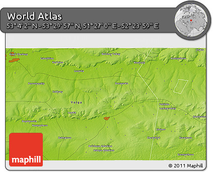 Physical 3D Map of the Area around 53° 17' 0" N, 51° 55' 29" E