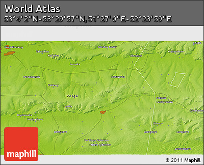 Physical 3D Map of the Area around 53° 17' 0" N, 51° 55' 29" E
