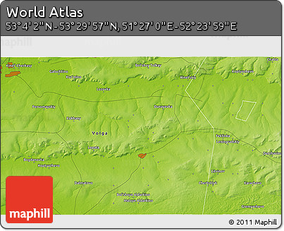 Physical 3D Map of the Area around 53° 17' 0" N, 51° 55' 29" E