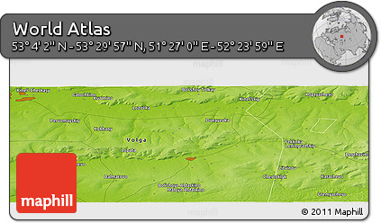 Physical Panoramic Map of the Area around 53° 17' 0" N, 51° 55' 29" E