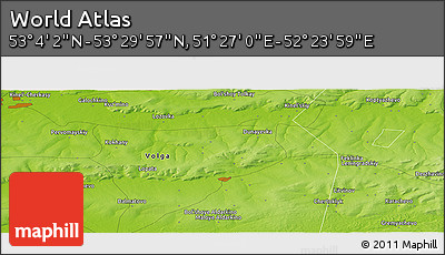 Physical Panoramic Map of the Area around 53° 17' 0" N, 51° 55' 29" E