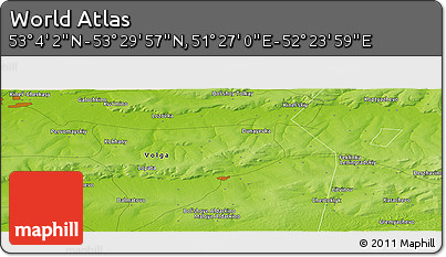 Physical Panoramic Map of the Area around 53° 17' 0" N, 51° 55' 29" E