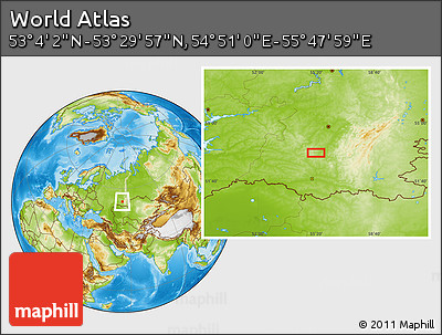 Physical Location Map of the Area around 53° 17' 0" N, 55° 19' 30" E