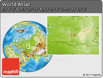 Physical Location Map of the Area around 53° 17' 0" N, 55° 19' 30" E