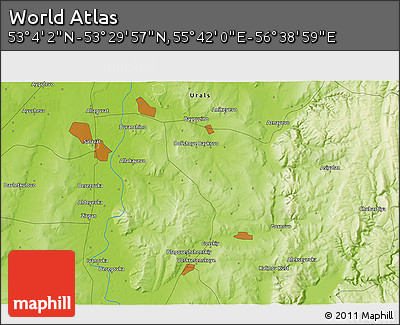 Physical 3D Map of the Area around 53° 17' 0" N, 56° 10' 29" E