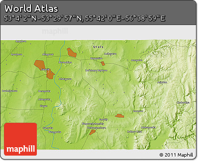 Physical 3D Map of the Area around 53° 17' 0" N, 56° 10' 29" E