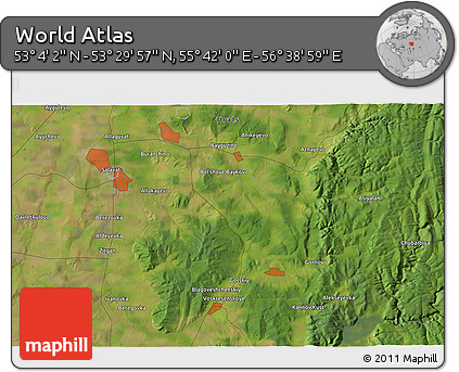 Satellite 3D Map of the Area around 53° 17' 0" N, 56° 10' 29" E