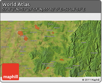 Satellite 3D Map of the Area around 53° 17' 0" N, 56° 10' 29" E