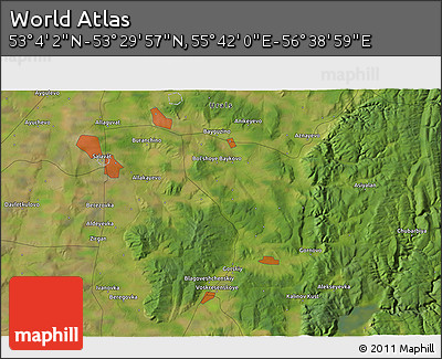 Satellite 3D Map of the Area around 53° 17' 0" N, 56° 10' 29" E