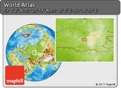Physical Location Map of the Area around 53° 17' 0" N, 56° 10' 29" E
