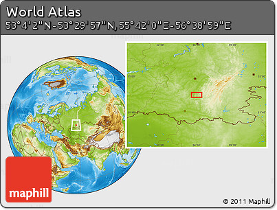 Physical Location Map of the Area around 53° 17' 0" N, 56° 10' 29" E