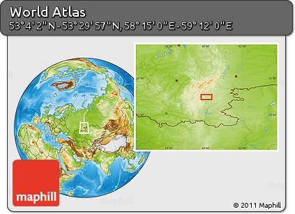 Physical Location Map of the Area around 53° 17' 0" N, 58° 43' 30" E