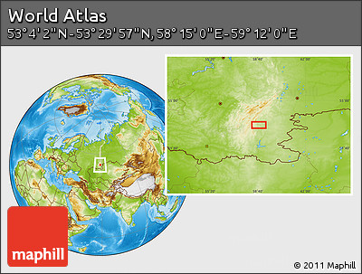 Physical Location Map of the Area around 53° 17' 0" N, 58° 43' 30" E