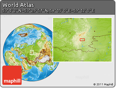 Physical Location Map of the Area around 53° 17' 0" N, 58° 43' 30" E