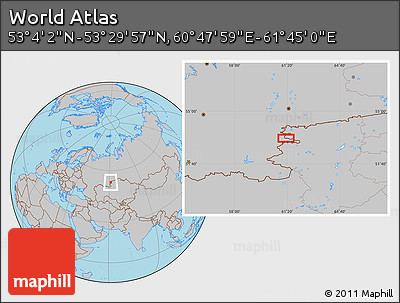 Gray Location Map of the Area around 53° 17' 0" N, 61° 16' 29" E